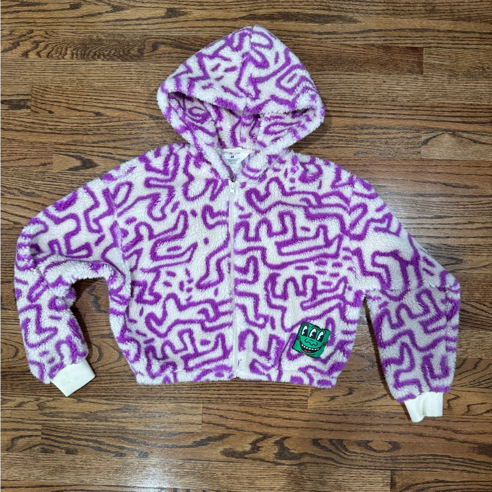 H&M Keith Harring Teddy Fleece Patterned Hoodie